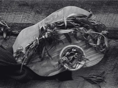 Black and white illustration of a tarragon on a wooden surface