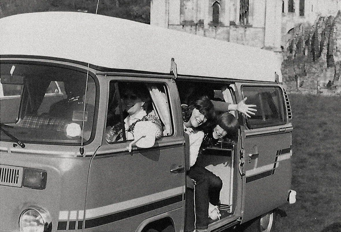 Camper van with Andy and his family in it.